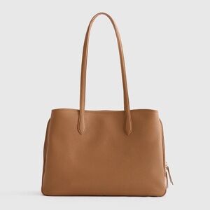 NWOT Quince Italian Leather Triple Compartment Work Tote - Cognac